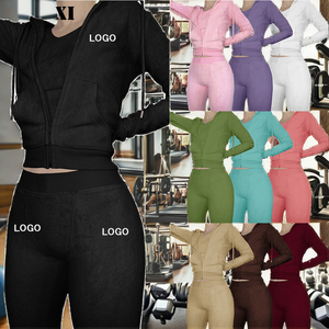 Vente en gros de sweats à capuche en coton et élasthanne pour femmes, de haute qualité, avec logo personnalisé, ensemble long en deux pièces, style streetwear, automne - Product Image 2