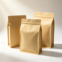 Sachet Doypack en papier kraft à fond plat avec fermeture éclair refermable et logo personnalisé pour l'emballage de café, thé, snacks et aliments en détail
