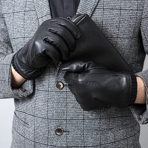 2023 Winter Men's Warm Gloves Leather Touch Screen Motorcycle Driving Gloves