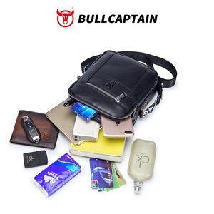 Sac à bandoulière en cuir véritable pour homme BULLCAPTAIN, style japonais, décontracté, été, avec logo personnalisé, poche, petit sac à dos de voyage - Product Image 3
