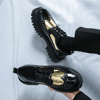 Chaussures habillées décontractées pour hommes en cuir PU, style brogue, à bout rond, à semelle épaisse, à talons hauts, pour affaires et occasions formelles