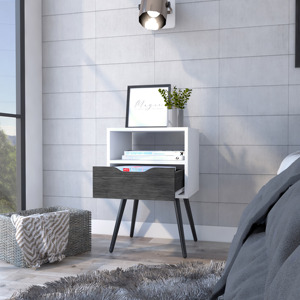 Otom Nightstand One <b>Drawer</b> One Shelf Smokey Oak White <b>Storage</b> Unit Bedroom Furniture - Product Image 5