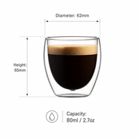 Tasse à thé en verre à double paroi isolée personnalisée OEM, en verre borosilicate, sans poignée