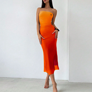 Personalización de marca OEM personalizado Europeo Americano malla degradado fruncido Sexy <span class=keywords><strong>tubo</strong></span> superior <span class=keywords><strong>vestido</strong></span> <span class=keywords><strong>largo</strong></span> <span class=keywords><strong>vestido</strong></span> de fiesta de verano - Product Image 2