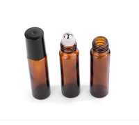 Flacons à bille d'huile essentielle de 10 ml avec bille en acier inoxydable, rechargeables, étanches, vides, en verre ambré épais
