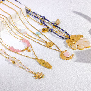 JUSNOVA - Collar de Cadena de Eslabones de Acero Inoxidable Chapado en Oro de 18K al por Mayor, Collar con Circonita Esmaltada, Joyería Vintage para Mujer - Product Image 3