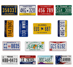 Plaques d'<span class=keywords><strong>immatriculation</strong></span> en aluminium répliques personnalisées et uniques ; panneaux métalliques avec des motifs des États-Unis ; décoration murale et cadeaux - Product Image 1