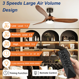 Ventilateur de plafond 52 pouces à 3 pales en <span class=keywords><strong>bois</strong></span> marron avec lumière, élégant et moderne, télécommande intelligente, idéal pour les chambres à coucher - Product Image 2