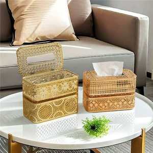 Boîte à mouchoirs en fer doré 21,5 cm, style nordique, pour la maison, la voiture, le bureau - Product Image 6