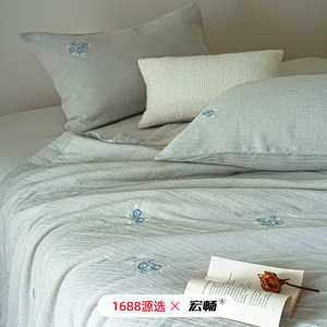 Dongfeng Mei Embroidery Air Conditioning Quilt Set 2.5-3 Jin Cotton Linen Cooling Summer <b>Bedding</b> 4-Piece - Product Image 3