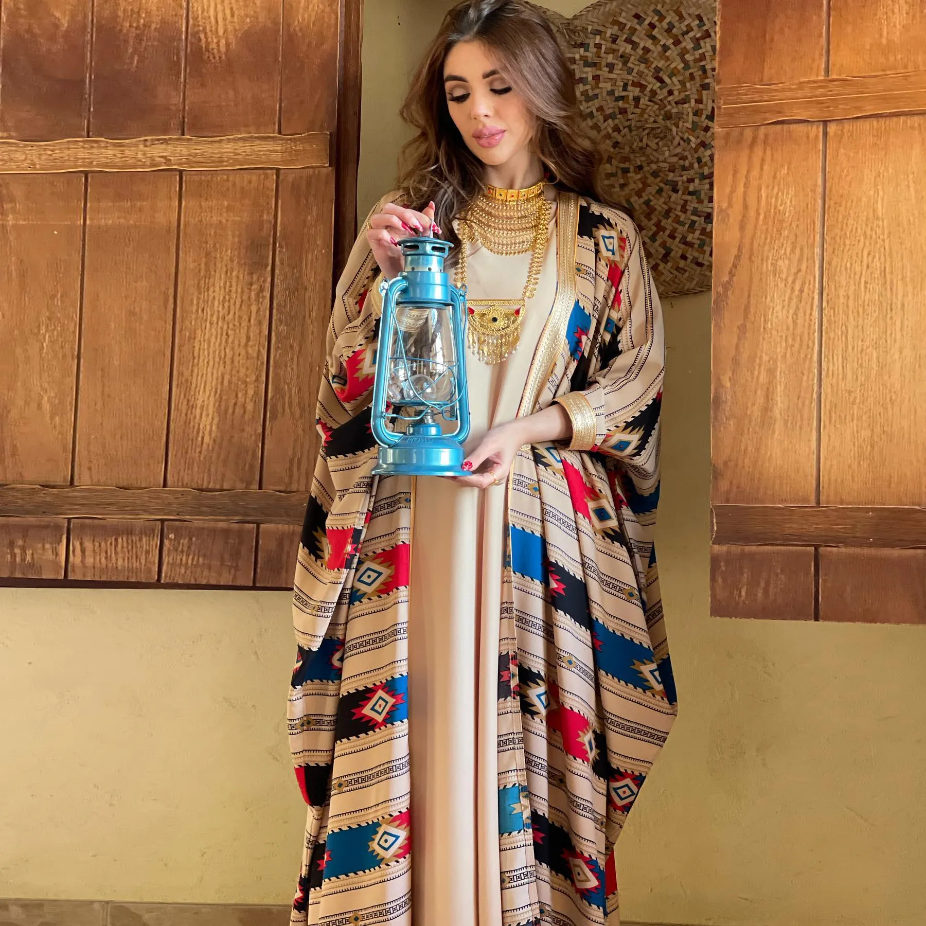 2024 Latest Design 2 Pieces Dubai Islamic Caftan Marocain Arabic Dress Turkish Abaya Muslin Dresses Women