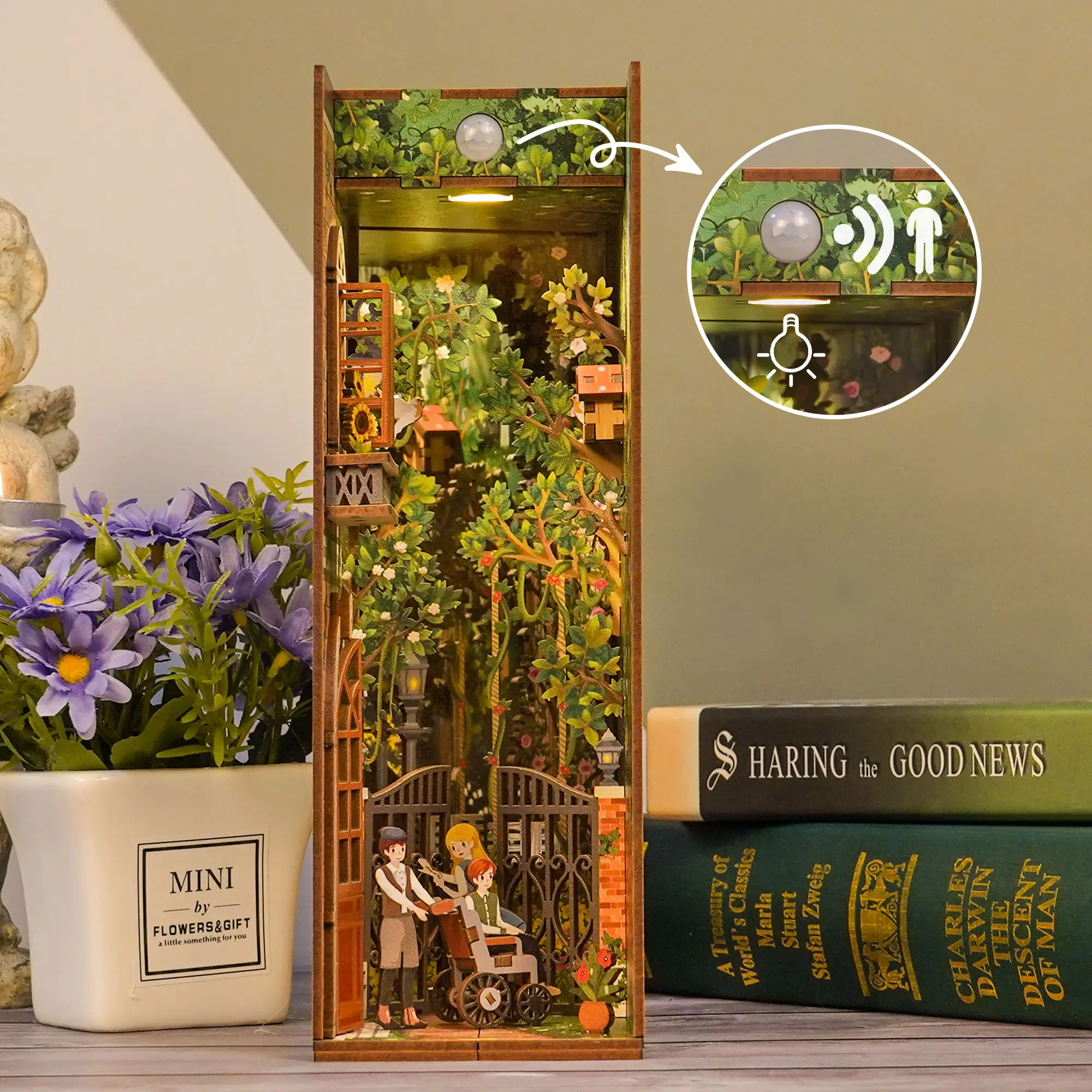 Tonecheer The Secret Garden Bookend Kerajinan Kayu DIY Terbaik Dekorasi Rumah Nook Buku Dekoratif