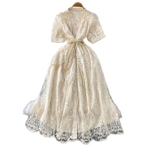 Vestido Elegante Vintage Francés para Mujer, Verano 2026, <span class=keywords><strong>Moda</strong></span> con Mangas Abullonadas, Tirantes, Cintura Ajustada, Cierre de Botón, Malla Bordada 101 - Product Image 5