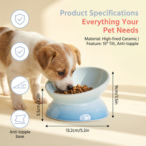 15 °   Ciotola in Ceramica Inclinata per Animali Domestici, Anti-Costostruzione del Collo, Anti-Acne, Anti-Ribaltamento, Antiscivolo per Gatti e Cani di Piccola Taglia, Colori Macaron, Personalizzabile OEM - Product Image 3