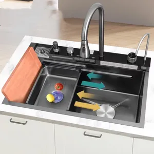 Waterfall Style Large Single Slot Honeycomb Stainless Steel Sink Kitchen And Household Dishwashing Sink
