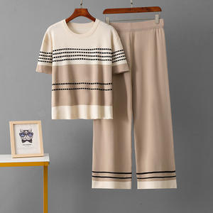 2026 Summer Women's <b>Knitted</b> Casual <b>Short</b> <b>Sleeve</b> <b>Top</b> Loose Pants Two Piece Set Color-Blocking <b>Knitting</b> Tracksuits for Women - Product Image 6