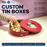 Boîte à biscuits et bonbons de qualité supérieure, boîte ronde en étain rouge avec impression d'ours, pour biscuits et en-cas, avec emballage, boîte de rangement en métal durable pour boulangerie, personnalisable