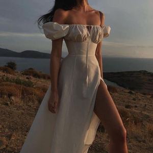 Robe midi d'été pour femme à fente haute avec manches bouffantes, ceinture à lacets à la française et imprimé numérique - Product Image 3