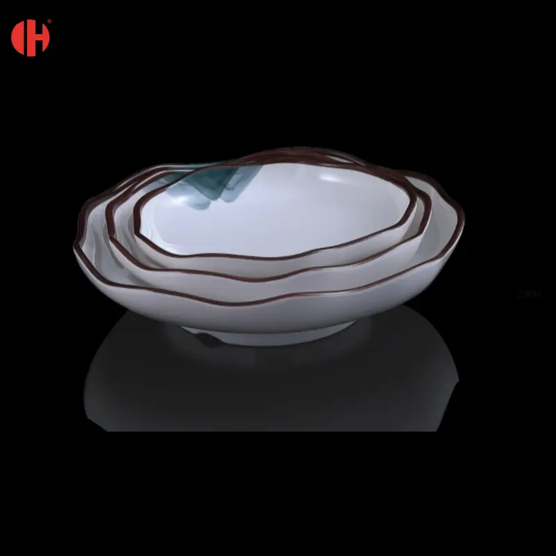 M008customize luxury hill design Sustainable high quality Plastic Durable deep round bowl Melamine Tableware Set restaurant use