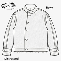 Veste en jean déchirée personnalisée YOUMI ODM/OEM pour hommes, en denim japonais brut, veste cargo noire à boutons sur le devant