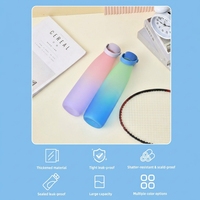 Bouteille d'eau en plastique dépoli à dégradé de couleurs avec poignée portable, sans BPA, anti-fuite, pour le sport et les voyages en extérieur