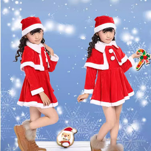 Girls Christmas Costume Velvet A-Line <b>Dress</b> With Hat For Performance Photography - Product Image 1