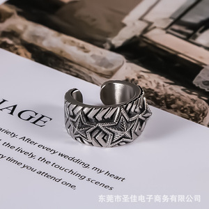 Bague étoile à cinq branches en acier inoxydable pour hommes, bande large SA981, style rétro - Product Image 1