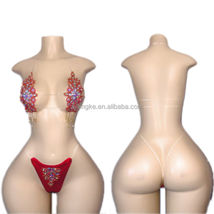 Conjunto de Dos Piezas Metálico Sexy con Diamantes Completos Personalizable al por Mayor para Bailarinas Exóticas - Product Image 3