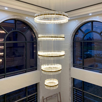 Escaliers d'hôtel modernes lustre en cristal LED décoration d'intérieur de villa anneau lustre en cristal de luxe K9 lampes suspendues
