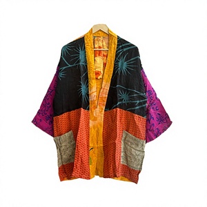 Robe Kimono Femme en Soie Spandex/Polyester à Col en V et Manches Trois-Quarts, Respirante, Florale, Luxe Vintage, Manches Courtes, Ceinture, Printemps - Product Image 4