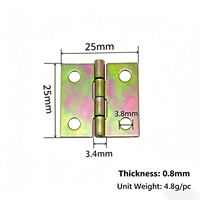 Charnière miniature en fer galvanisé couleur, 25*25*0.8mm, 4 trous, pour boîtes cadeaux et emballages, accessoires de quincaillerie, vente en gros
