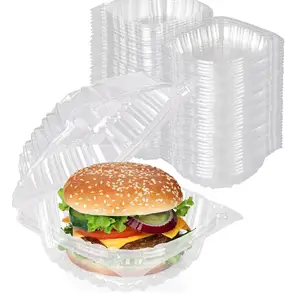 Disposable Plastic To Go Containers with Clear Lids Hinged Top Square Clamshell Food Boxes