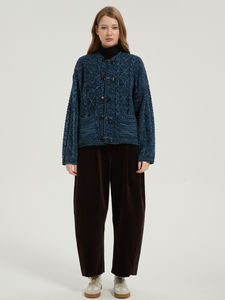 كارديجان نسائي بنمط كوري من القطن الممشط 100٪، تصميم ماسي منسوج يدويًا مع شراشيب، لخريف وشتاء 2025 - Product Image 1