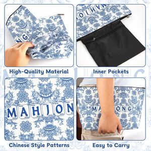 Bolsa vacía para fichas de Mahjong con cremallera, de 13x7.8 pulgadas, con estampado azul, estilo americano, para fichas de Mahjong americanas de tamaño estándar de 1.2 pulgadas - Product Image 4