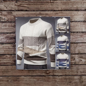 Manteau décontracté rétro américain pour homme, automne-hiver, taille européenne, tricoté avec col rond et couleurs assorties, vente en gros de tricots - Product Image 2