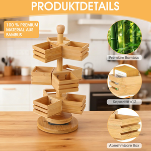 Tea Bag Organizer Wood Holder Coffee Box 9 Compartments Three-Layer 360 Rotating <strong>Carousel</strong> Rack Desktop <strong>Kitchen</strong> Office Stand - Product Image 5