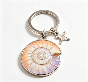 Porte-clés Coquille d'Ammonite Aspect Naturel Pendentif Métallique Breloque Étoile de Mer Accessoire Cadeau Rond - Product Image 5