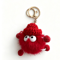Porte-clés décoratif à dégagement rapide, motif monstre amusant style anime, avec pompon en fausse fourrure et breloque de sac motif Soot Sprite, en forme de chapeau crocheté à la main