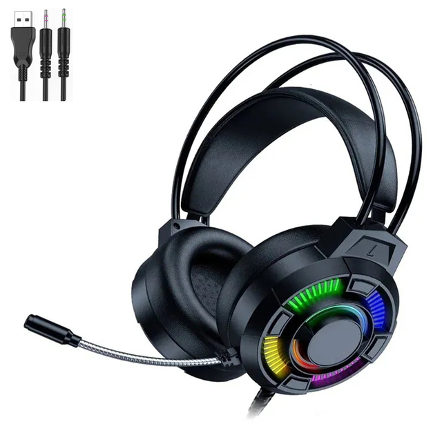 Wired Over-Ear Headphones with RGB LED Light and Microphone Gaming Headsets for Computers and DJ Use