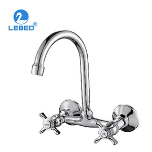 China factory manufacturer supplier Design two handle chrome plated wall mounted brass ZINC basin wall kitchen faucet