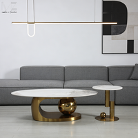 Table Basse Scandinave de Luxe en Acier Inoxydable Doré, Ovale et Moderne, avec Plateau en Pierre Frittée, pour Salon