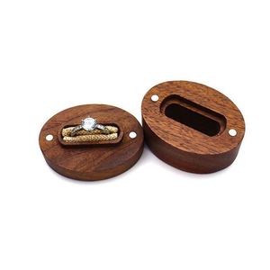 Laser Engraved LOGO Jewelry <b>Holder</b> Walnut Wood Oval <b>Ring</b> Box for Wedding <b>Engagement</b> - Product Image 1