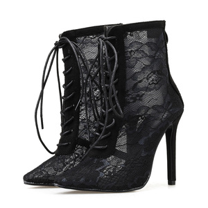 Sandalias Romanas de Moda 2025 para Mujer, Botines Cortos de Malla con Tacón de Aguja y Punta Puntiaguda, Estilo Europeo y Americano - Product Image 2