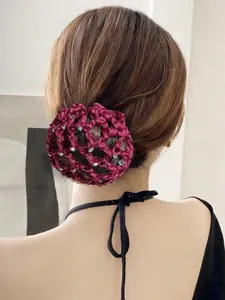 2025 HB0001 Chignon avec filet à cheveux en diamant, élastiques à cheveux de danse classique pour filles et femmes, accessoires - Product Image 4