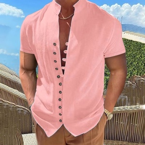 <span class=keywords><strong>Camisa</strong></span> de <span class=keywords><strong>Manga</strong></span> <span class=keywords><strong>Corta</strong></span> para <span class=keywords><strong>Hombre</strong></span>, Estilo Europeo Americano, Verano 2026, Vintage, de Algodón y <span class=keywords><strong>Lino</strong></span>, con Cuentas, Lavable a Máquina, Cuello Alto con Botones - Product Image 2