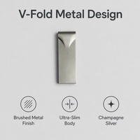 Flashdisk USB Logam Lipat V-Fold 4GB 8GB 16GB 32GB 64GB Warna Perak Champagne, Logo Custom