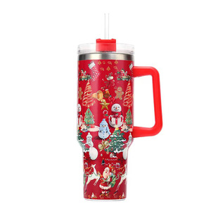 Tasse <span class=keywords><strong>de</strong></span> voyage <span class=keywords><strong>de</strong></span> Noël isolée <span class=keywords><strong>à</strong></span> double paroi en acier inoxydable 40 oz Bouteille d'eau <span class=keywords><strong>de</strong></span> luxe avec paille et poignée - Product Image 3