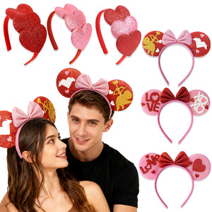 Cerchietto per Capelli a Forma di Cuore Rosa per Matrimoni e San Valentino, Accessorio per Capelli con Orecchie di Minnie e Mickey, Decorazione per Festival - Product Image 5