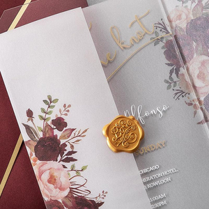 ชุดการ์ดเชิญงานแต่งงานอะคริลิกใสแบบกำหนดเอง พร้อมซองใส่กระดาษเวลลัมลายดอกไม้ ตราประทับขี้ผึ้ง และซองจดหมาย สำหรับงานแต่งงานระดับพรีเมียม - Product Image 2