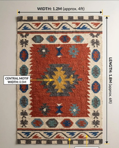 Red Southwestern Area <b>Rug</b> | Handmade Wool Jute Tribal Geometric <b>Boho</b> Carpet for Farmhouse Living Room Bedroom Hallway Entryway - Product Image 5